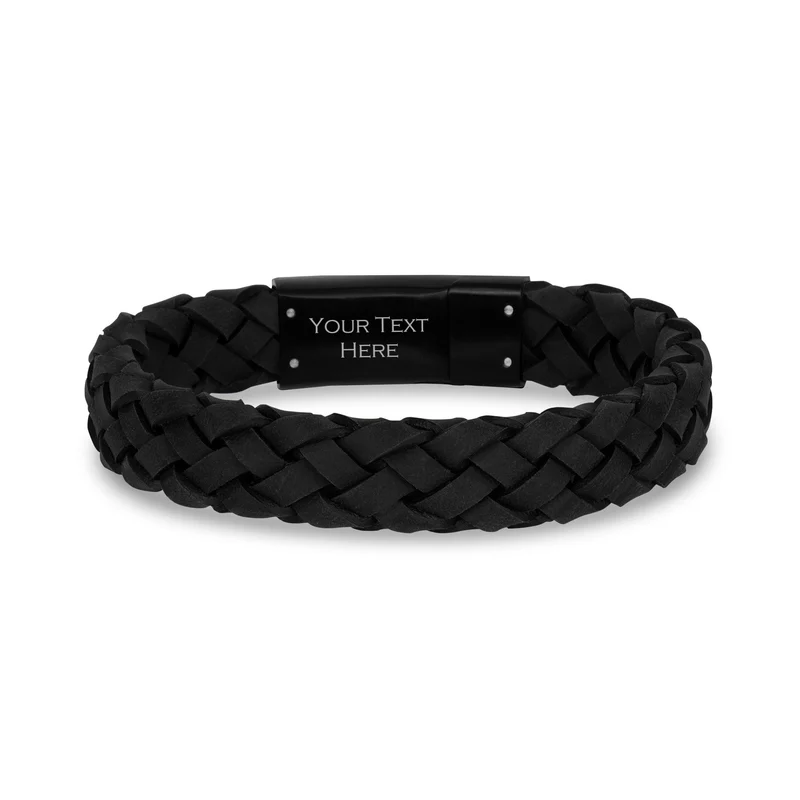 12mm Schwarzes Lederarmband