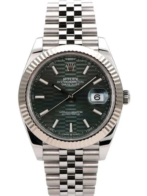 Rolex Datejust 41 Edelstahl Weißgold 126334 Mint Green Riffelmuster Jubile