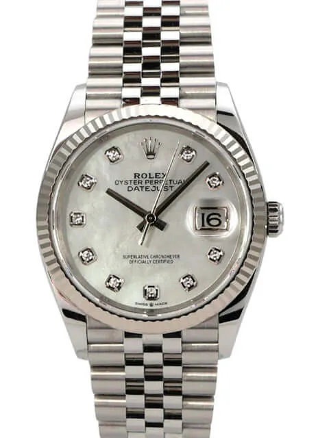 Rolex Datejust 36 Oystersteel Weißgold 126234 Perlmutt Diamant Jubile-Band
