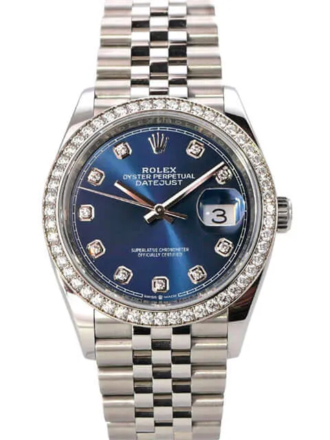Rolex Datejust 36 Weißgold Diamant 126284RBR Blau Diamant Jubile-Band