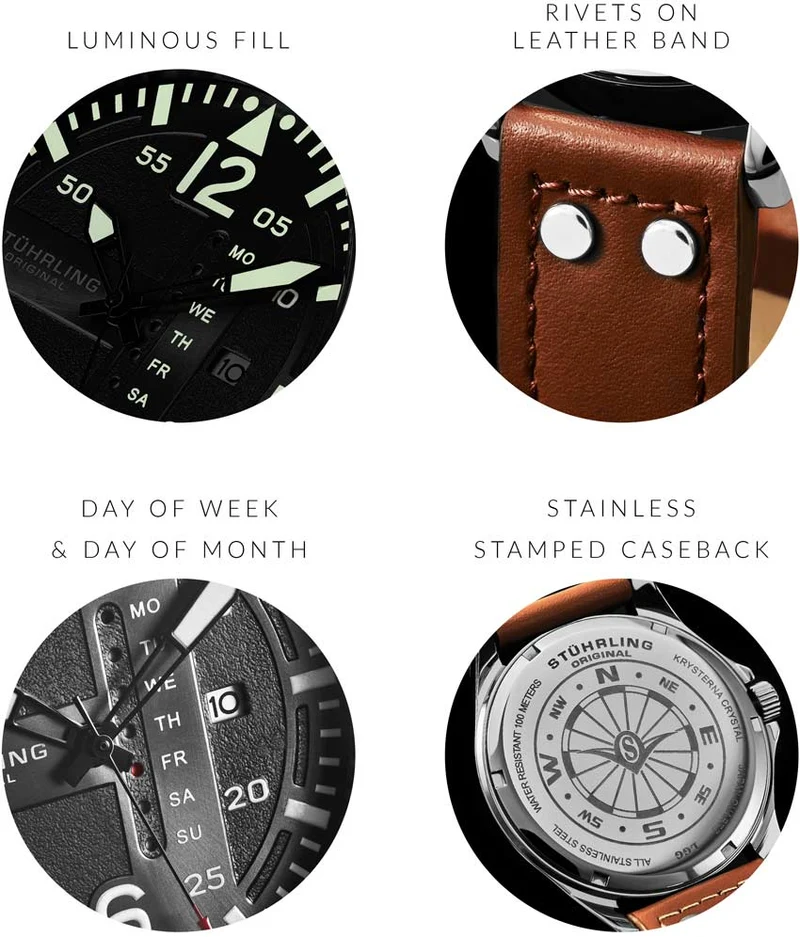 Stührling Aeronaut 44mm Aviator, Cabaletta Quartz 42mm, and Stührling Signature Pen