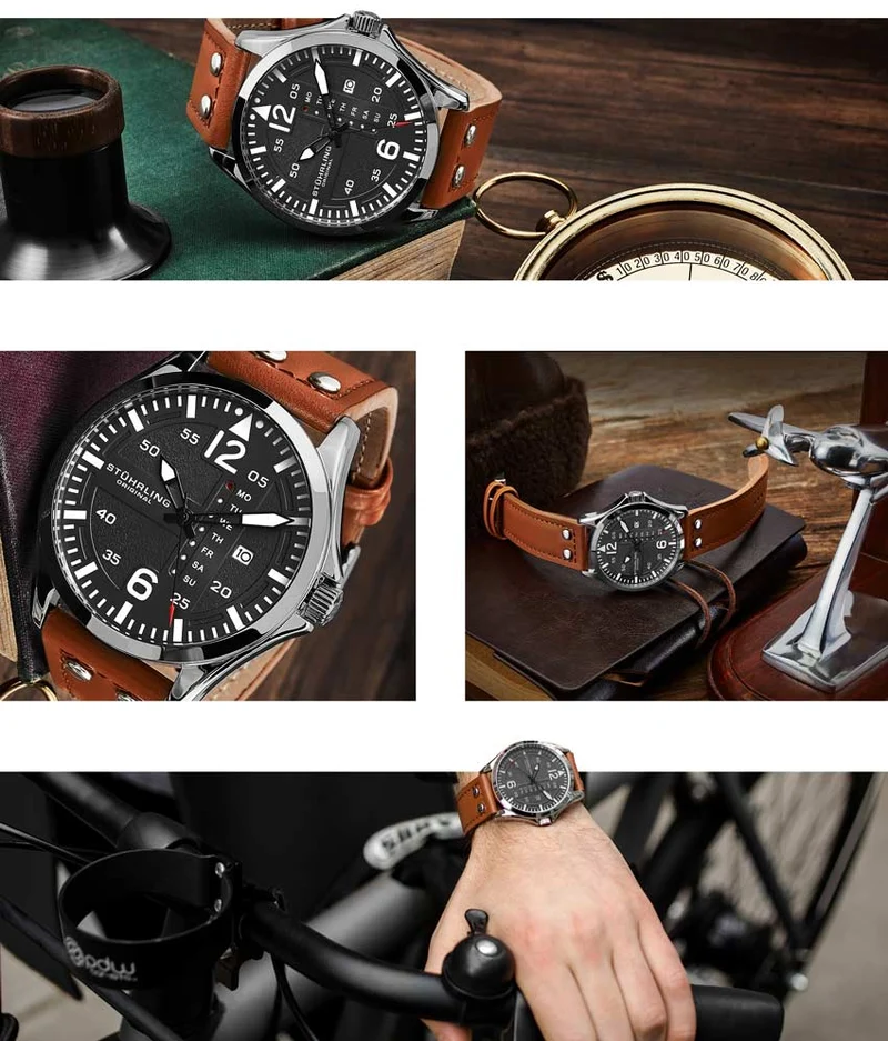 Stührling Aeronaut 44mm Aviator, Cabaletta Quartz 42mm, and Stührling Signature Pen