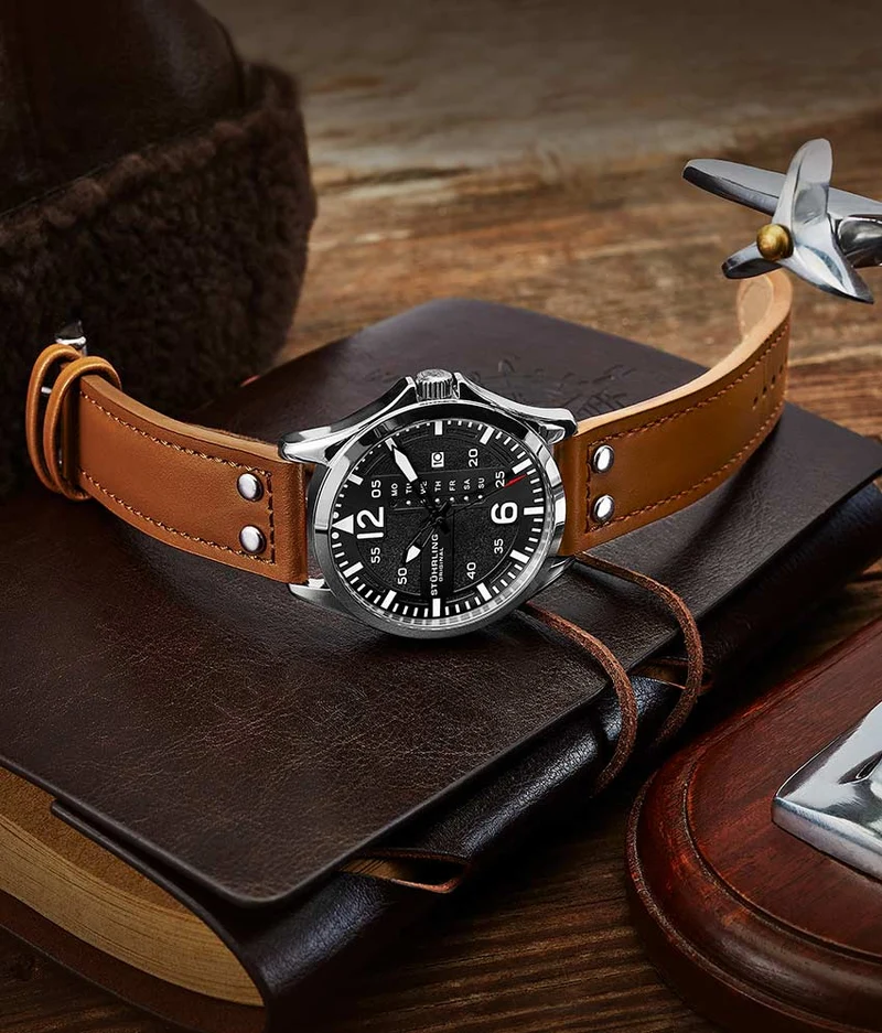 Stührling Aeronaut 44mm Aviator, Cabaletta Quartz 42mm, and Stührling Signature Pen