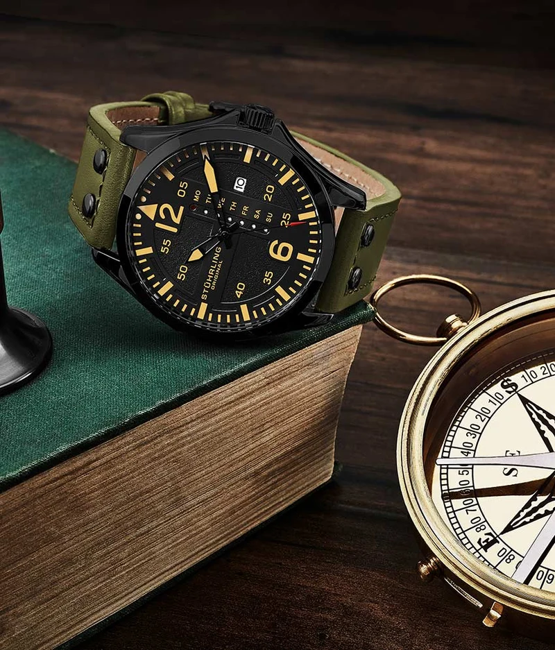 Stührling Aeronaut 44mm Aviator, Volda 45mm Aviator, and Stührling Signature Pen