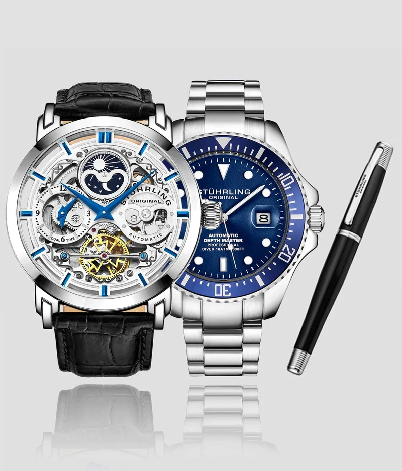 Stührling Automatic Dual Time Anatol, Depthmanster Automatic Diver with Signature Pen!