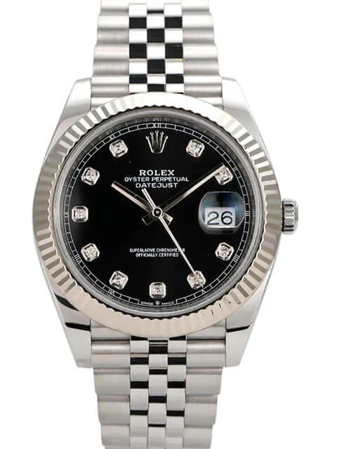 Rolex Datejust 41 Edelstahl Weißgold 126334 Schwarz Dia Jubile-Band