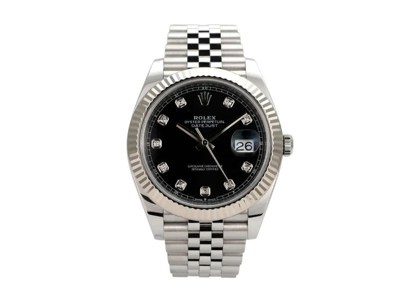 Rolex Datejust 41 Edelstahl Weißgold 126334 Schwarz Dia Jubile-Band