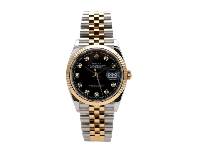 Rolex Datejust 36 Oystersteel Gelbgold 126233 Schwarz Diamant Jubile-Band