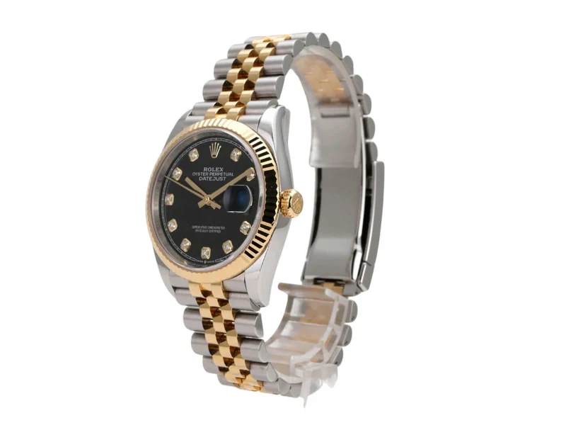 Rolex Datejust 36 Oystersteel Gelbgold 126233 Schwarz Diamant Jubile-Band