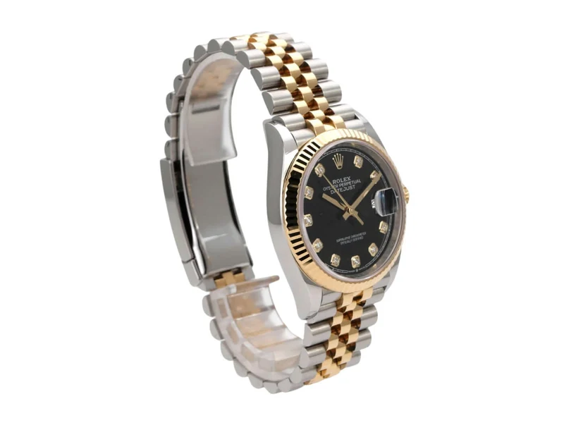 Rolex Datejust 36 Oystersteel Gelbgold 126233 Schwarz Diamant Jubile-Band