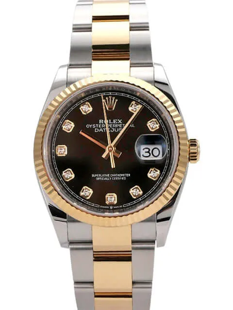 Rolex Datejust 36 Oystersteel Gelbgold 126233 Schwarz Diamant