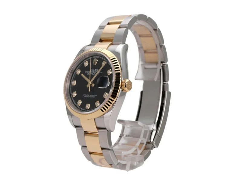 Rolex Datejust 36 Oystersteel Gelbgold 126233 Schwarz Diamant