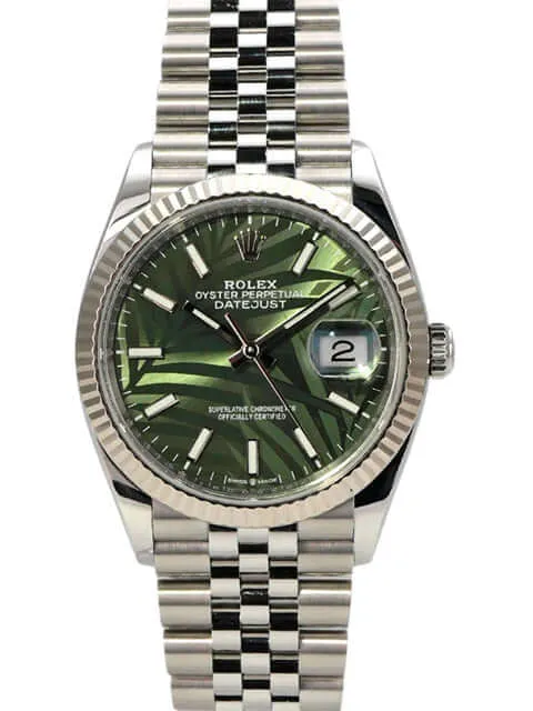 Rolex Datejust 36 Oystersteel Weißgold 126234 Olivgrün Palmenmuster Jubile-Band