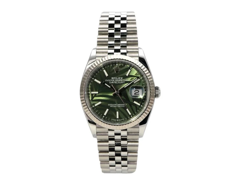 Rolex Datejust 36 Oystersteel Weißgold 126234 Olivgrün Palmenmuster Jubile-Band