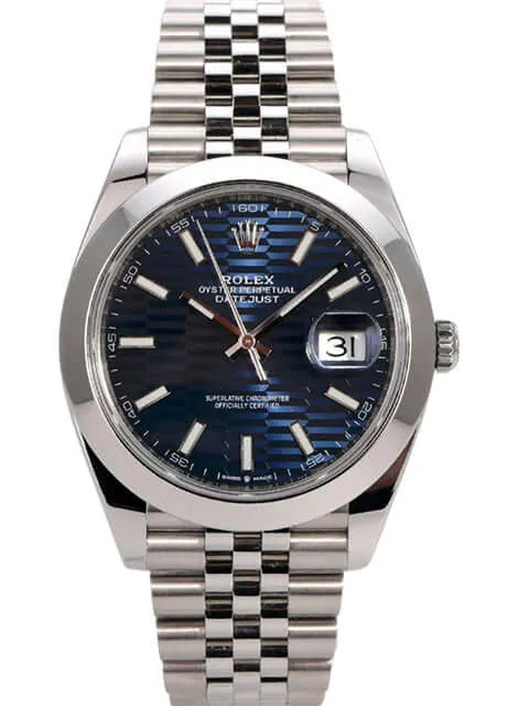 Rolex Datejust 41 Edelstahl 126300 Blau Riffelmuster Jubile-Band