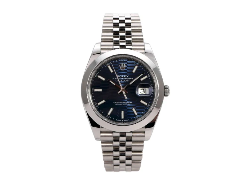 Rolex Datejust 41 Edelstahl 126300 Blau Riffelmuster Jubile-Band