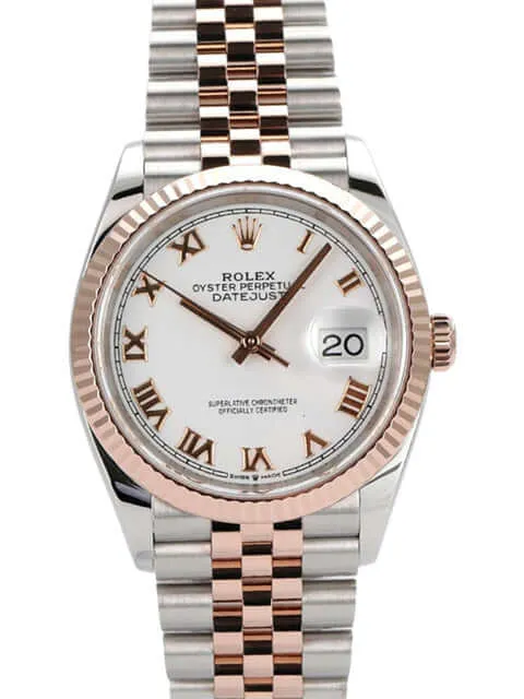 Rolex Datejust 36 Oystersteel Everose-Gold 126231 Weiß Römisch Jubile-Band