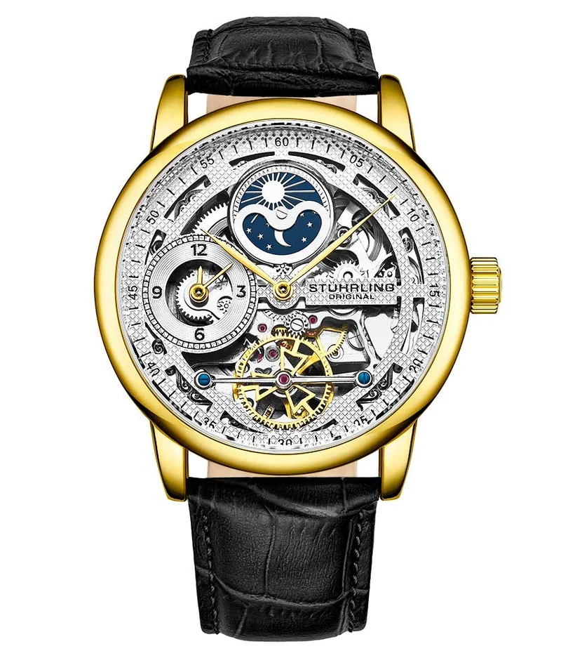 Stührling 3917 Automatic 43mm Skeleton Dual time Watch