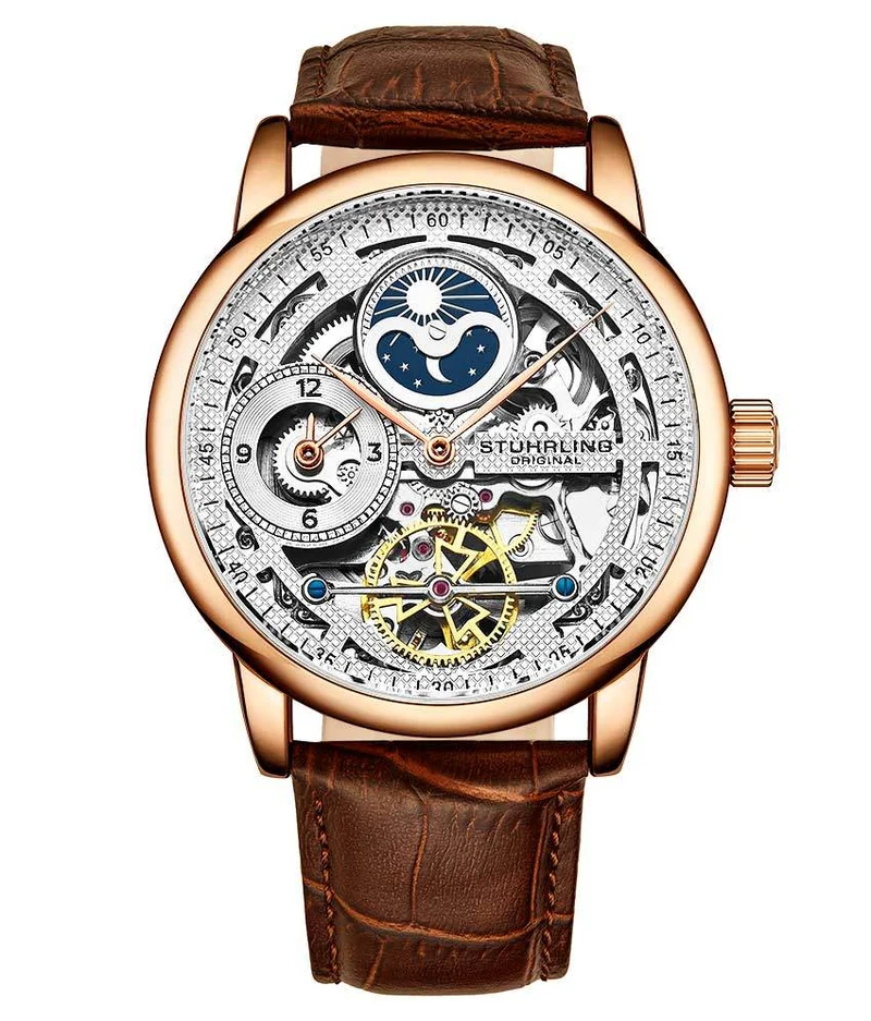 Stührling 3917 Automatic 43mm Skeleton Dual time Watch