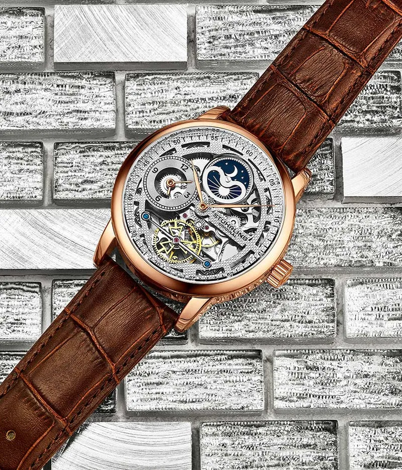 Stührling 3917 Automatic 43mm Skeleton Dual time Watch
