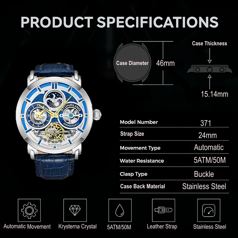 Stührling Luciano 371A Automatic 46mm Skeleton