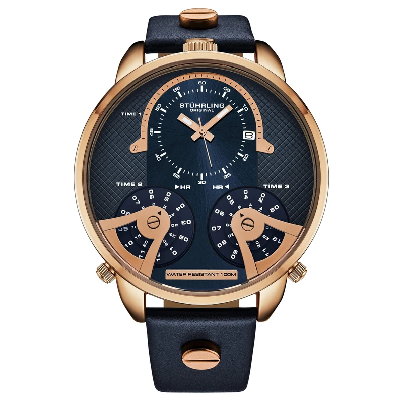 Stührling TerraTime Triple-Time 4051 Quartz 50mm