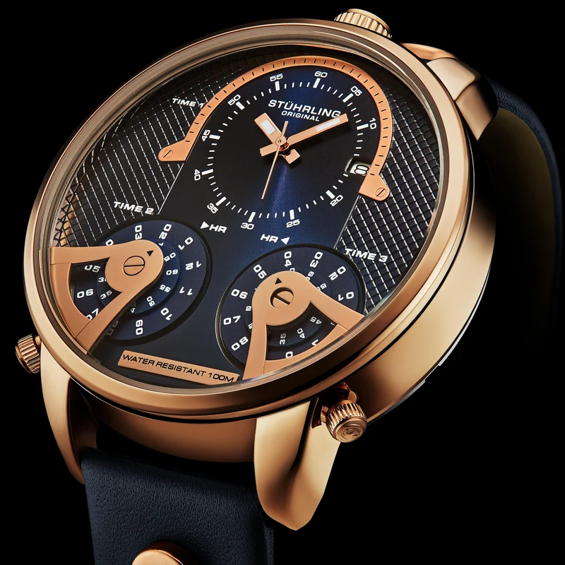 Stührling TerraTime Triple-Time 4051 Quartz 50mm