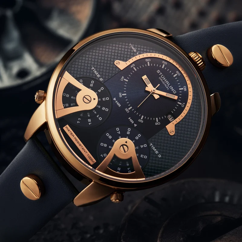 Stührling TerraTime Triple-Time 4051 Quartz 50mm