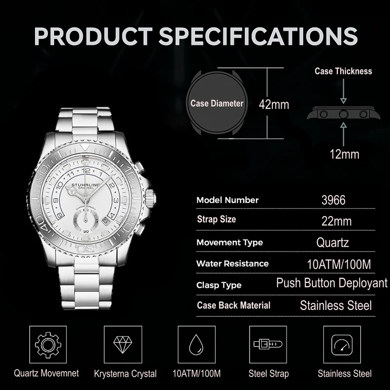 Stührling Brigadier Quartz 3966 Chronograph 42mm Diver