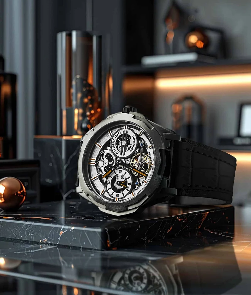 Stührling Dual Time 1012 Automatic Navigator 46mm Skeleton