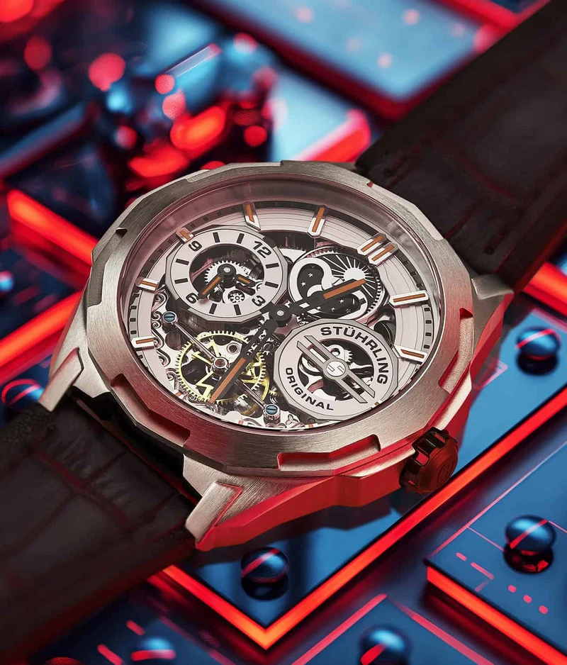 Stührling Dual Time 1012 Automatic Navigator 46mm Skeleton