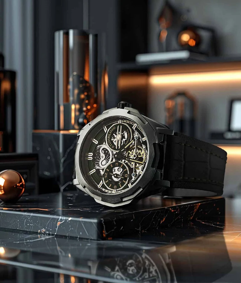 Stührling Dual Time 1012 Automatic Navigator 46mm Skeleton