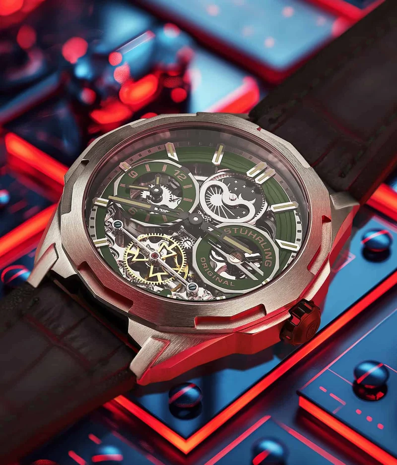 Stührling Dual Time 1012 Automatic Navigator 46mm Skeleton