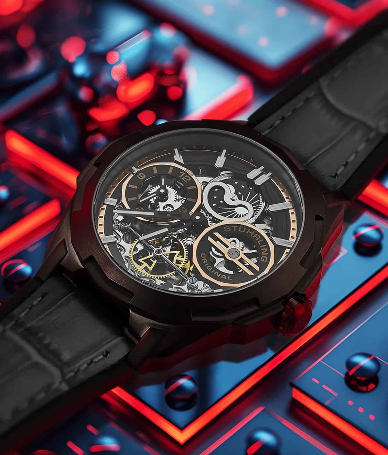 Stührling Dual Time 1012 Automatic Navigator 46mm Skeleton