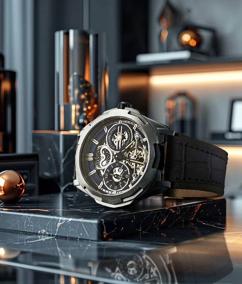 Stührling Dual Time 1012 Automatic Navigator 46mm Skeleton