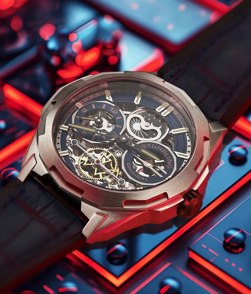 Stührling Dual Time 1012 Automatic Navigator 46mm Skeleton