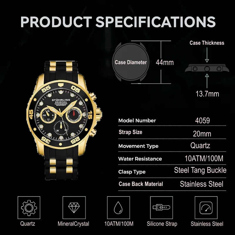 Stührling Regal 4059 Quartz Chronograph 44mm