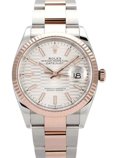 Rolex Datejust 36 Oystersteel Everose-Gold 126231 Silber Riffelmuster