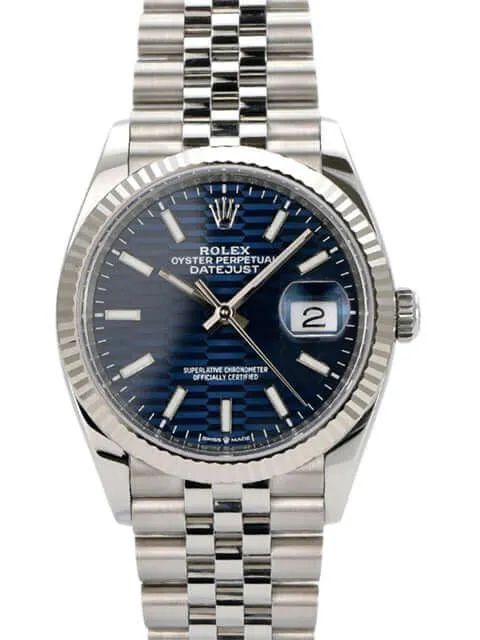 Rolex Datejust 36 Oystersteel Weißgold 126234 Blau Riffelmuster Jubile-Band