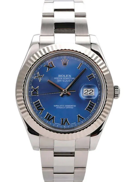 Rolex Datejust II 116334 Edelstahl / Weißgold Blau Römisch