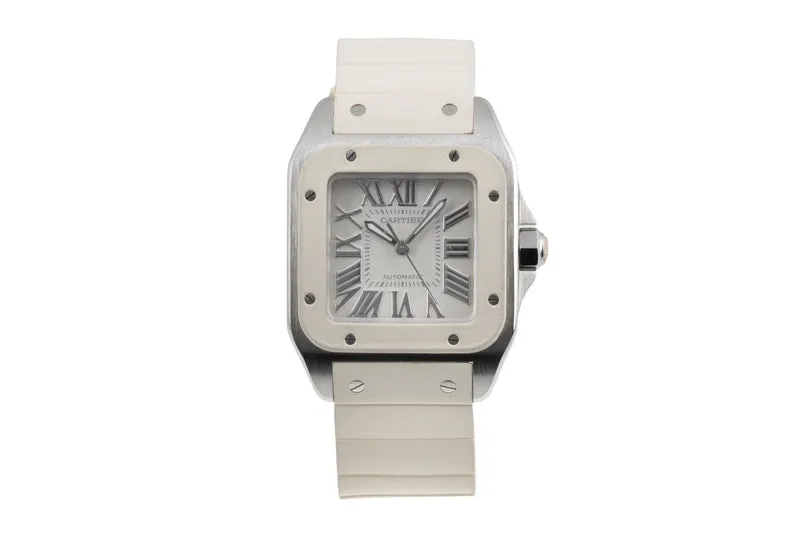 Cartier Santos 100 Steel / rubber automatic men's watch W20122U2 [2507501]