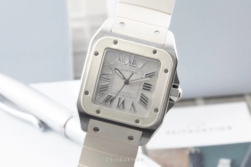 Cartier Santos 100 Steel / rubber automatic men's watch W20122U2 [2507501]