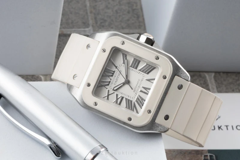 Cartier Santos 100 Steel / rubber automatic men's watch W20122U2 [2507501]