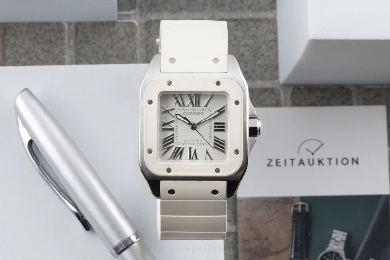 Cartier Santos 100 Steel / rubber automatic men's watch W20122U2 [2507501]
