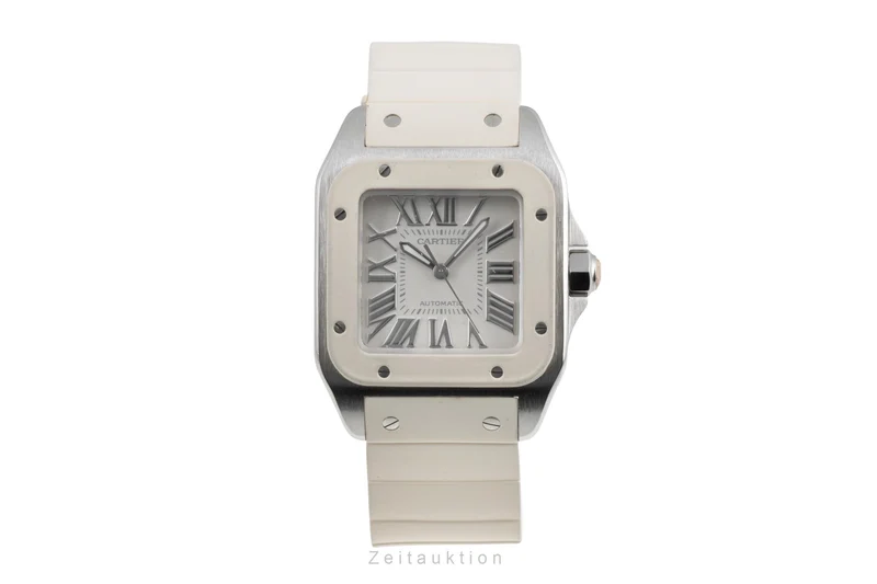Cartier Santos 100 Steel / rubber automatic men's watch W20122U2 [2507501]