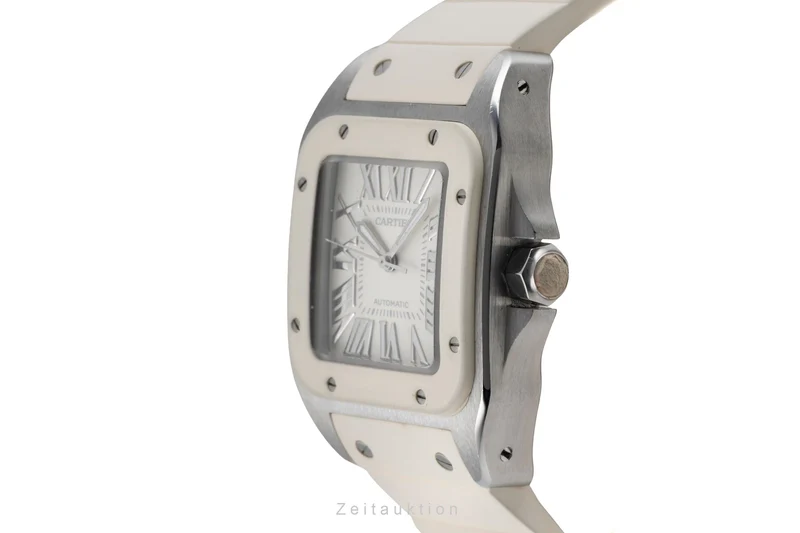 Cartier Santos 100 Steel / rubber automatic men's watch W20122U2 [2507501]