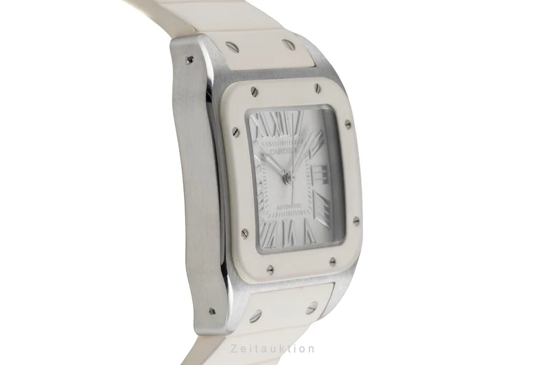 Cartier Santos 100 Steel / rubber automatic men's watch W20122U2 [2507501]