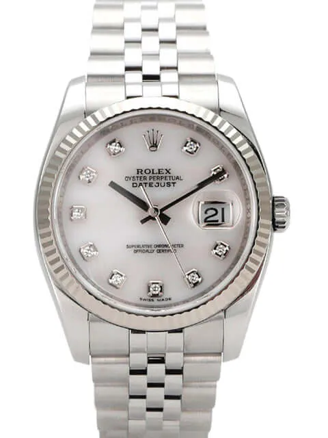 Rolex Datejust 36 Edelstahl Weißgold 116234 Perlmutt DIA Jubile-Band