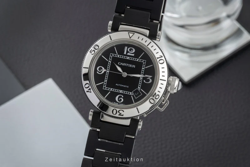 Cartier Pasha Seatimer Steel / rubber automatic men's watch W31077U2 [2603834]