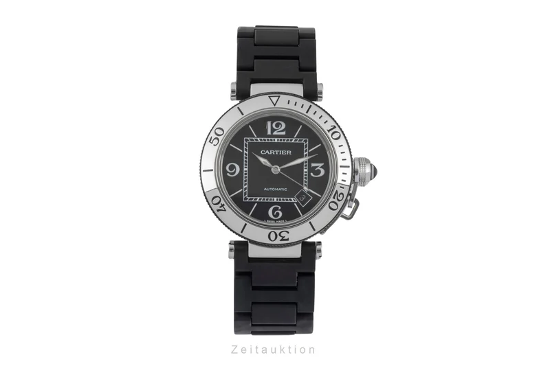 Cartier Pasha Seatimer Steel / rubber automatic men's watch W31077U2 [2603834]